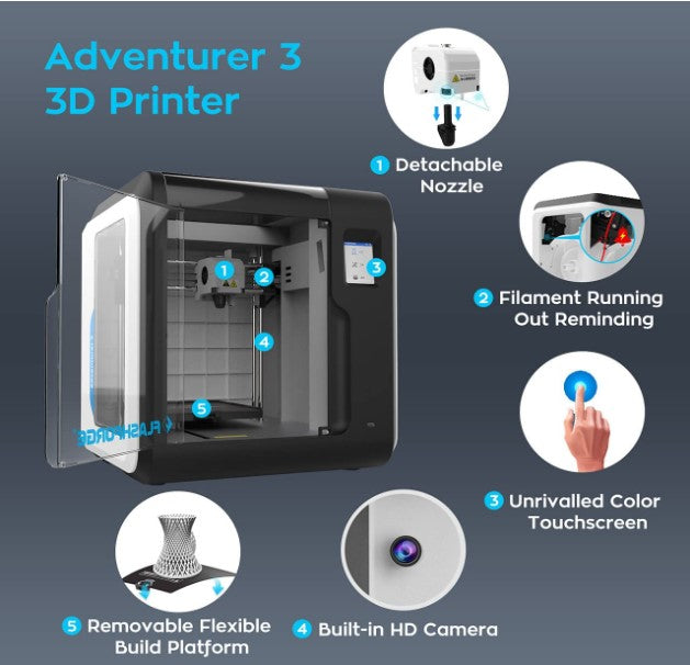 3D Printer Leveling-Free with Quick Removable Nozzle and Heating Bed, Built-in HD Camera, Wi-Fi Cloud Printing