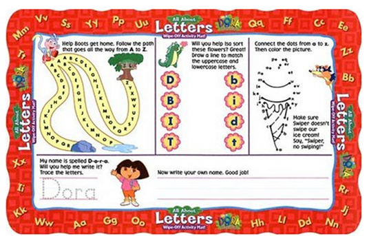 ALL ABOUT LETTERS WIPE-OFF ACTIVITY MAT! (DORA THE EXPLORER)