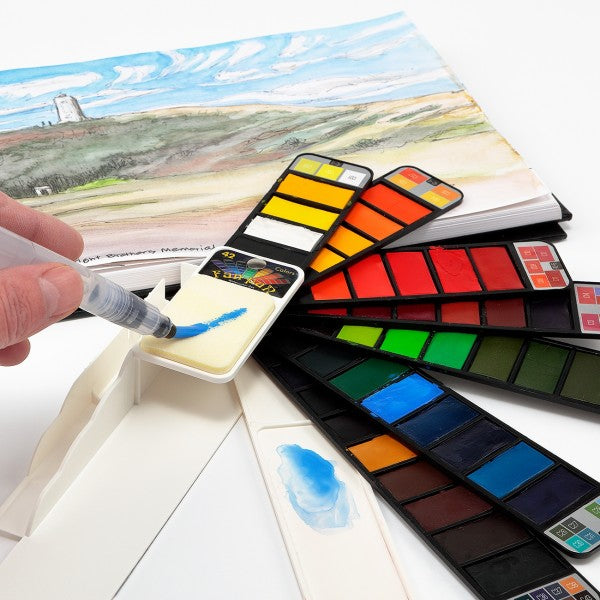 Fan-Pan Artist Watercolors Set Of 42 Colors With Water Brush