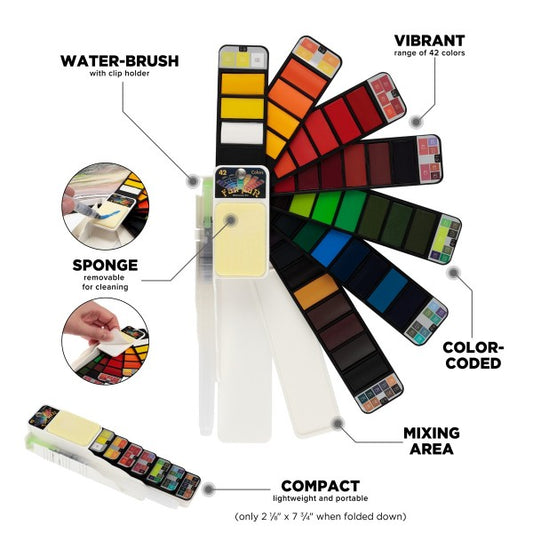 Fan-Pan Artist Watercolors Set Of 42 Colors With Water Brush