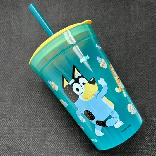 Zak! Bluey Sippy Cup with Straw Lid, Handles, Blue Yellow Multicolor